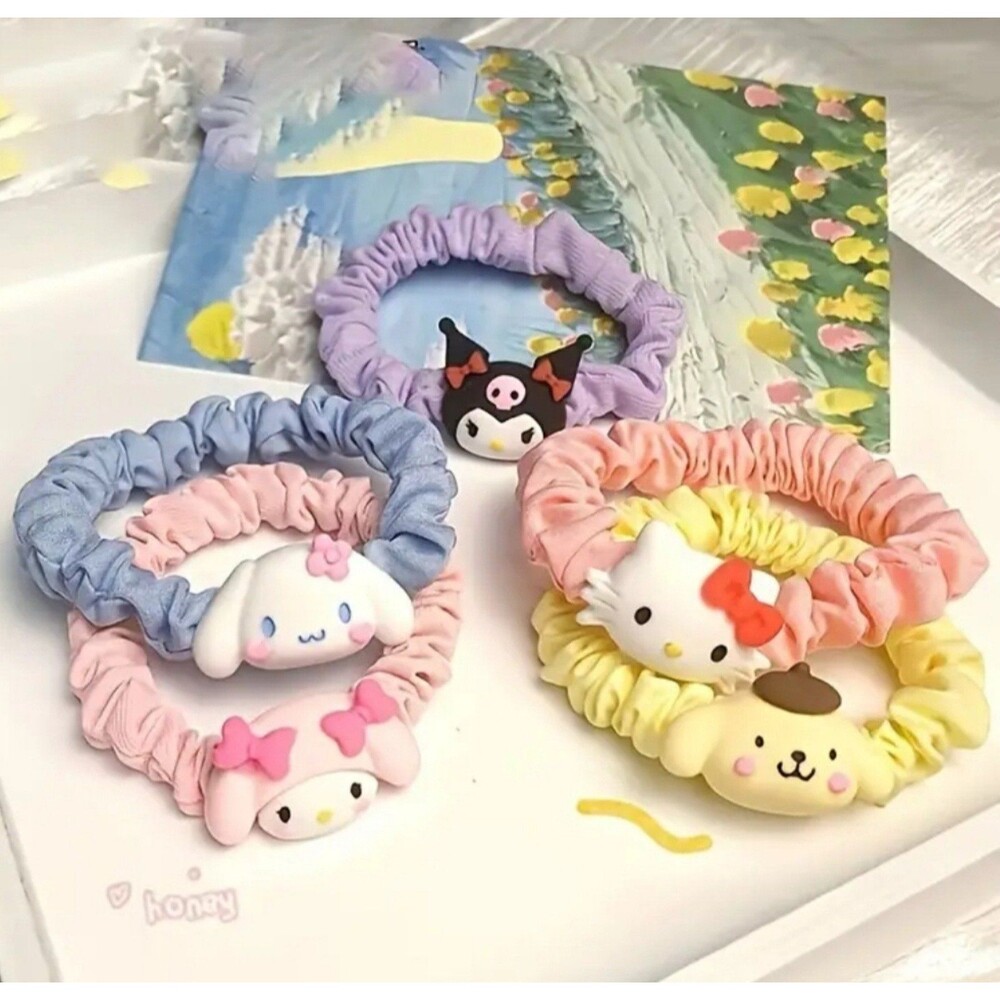Sanrio soft hair ties set‎ Hello Kitty, Kuromi, Cinnamoroll